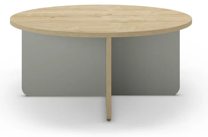 Világoszöld-natúr színű kerek dohányzóasztal tölgyfa dekoros asztallappal ø 80 cm Hillary – Marckeric