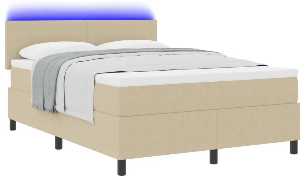 Boxspring Ágy Matrac&LED Fény Zöld Szürke 140x200 cm Corduroy Anyag