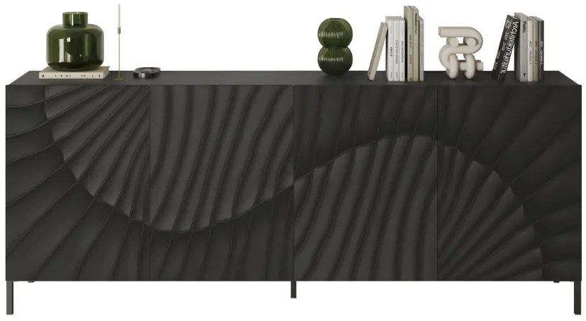 SNAKE négyajtós komód, antracitszürke laminált testtel és antracitszürke, díszített mintázatú előlapokkal