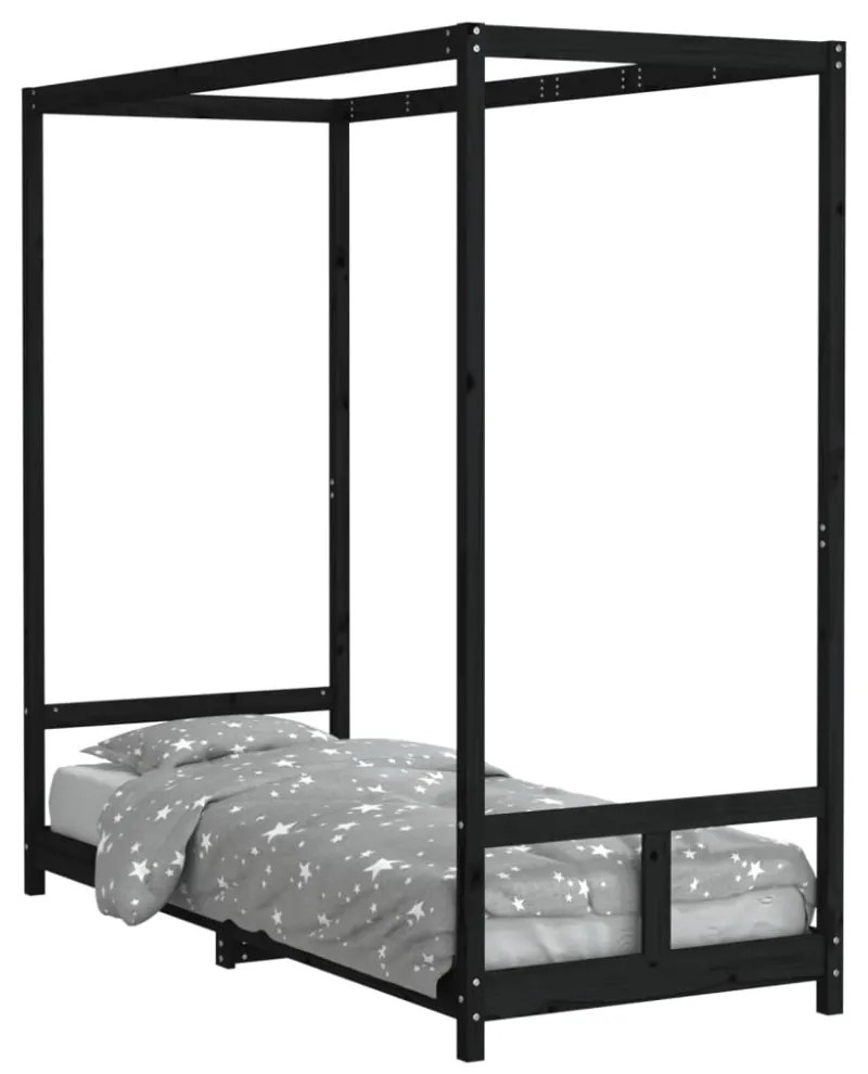 fekete tömör fenyőfa gyerekágykeret 80 x 200 cm