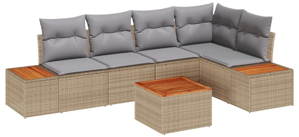 6 darabos kert kanapé szett párnákkal Bézs Poly Rattan Akác
