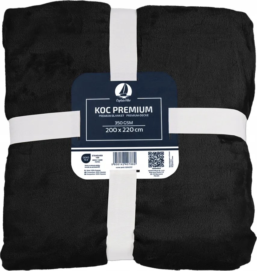 Polár takaró 200x220 fekete, meleg, puha Allergiásoknak Captain Mike