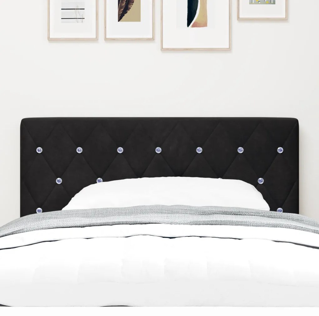 LED Fejvédő Kristálygombos Tufted Fekete 100 cm Bársony