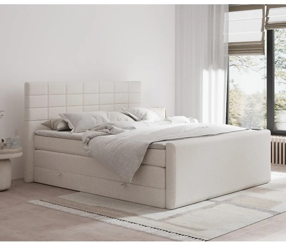 Bézs ágyneműtartós boxspring ágy 200x200 cm Ava – Maison de Rêve