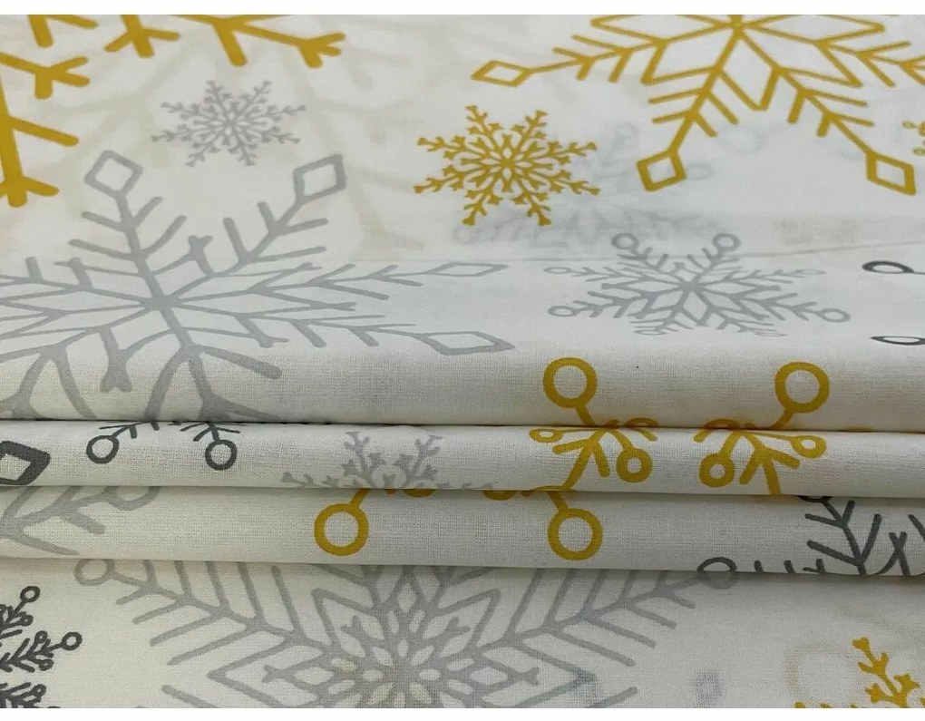 Karácsonyi pamut ágynemét Hópelyhek arany, 140 x 200 cm, 70 x 90 cm