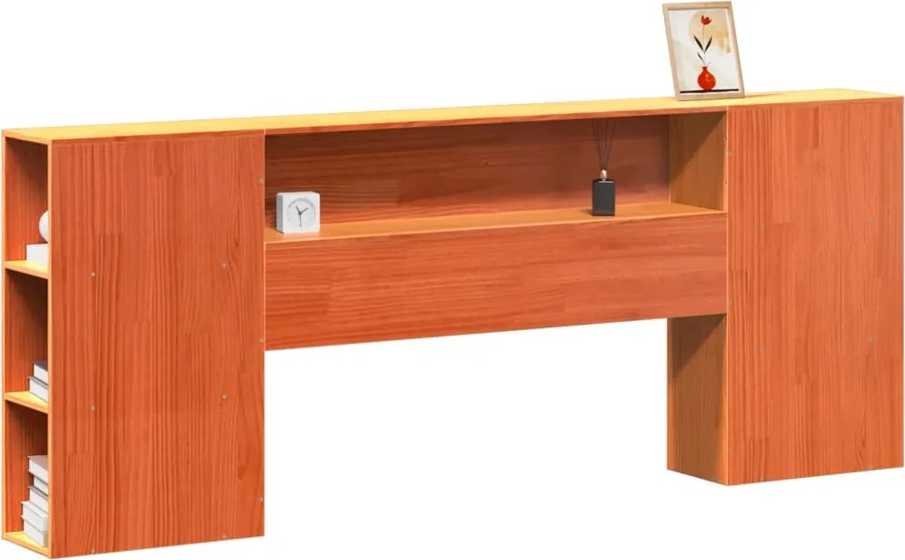 vidaXL viaszbarna tömör fenyőfa fejtámla tárolóval 200 cm