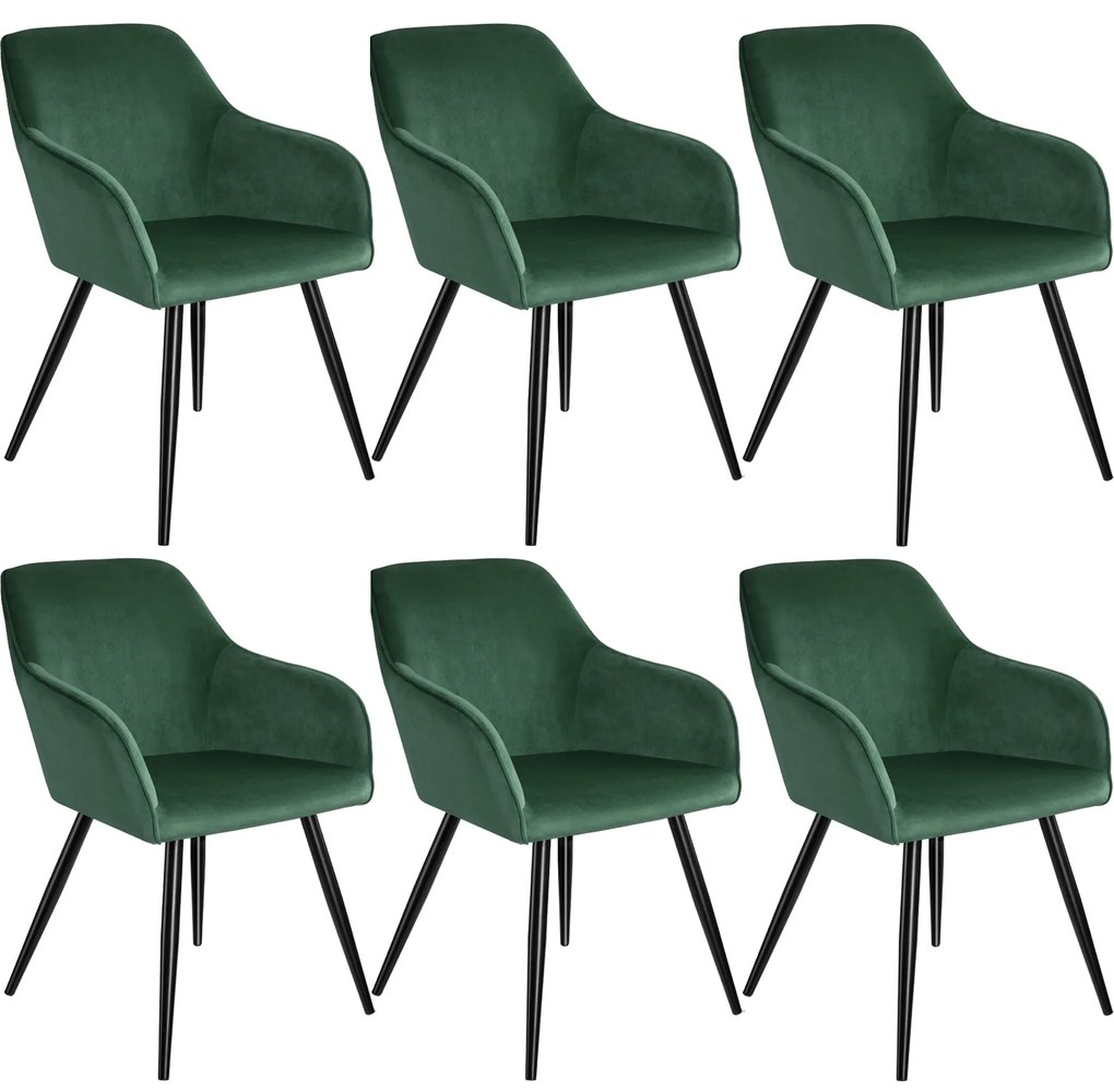 TecTake GmbH 404028 marilyn bársony hatású székek - sötétzöld/fekete, 6 darabos készlet