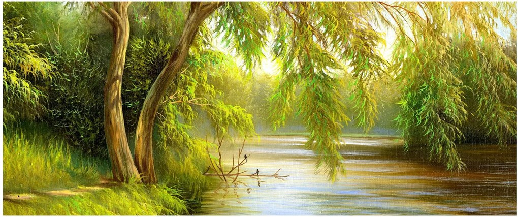 Kép - fűzfa a tó mellett, olajfestmény (120x50 cm)