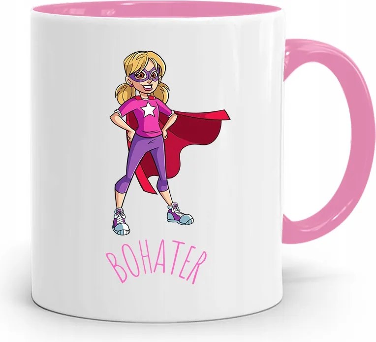 Rózsaszín Bögre Gyerekeknek Lányoknak Szuper Hős +név nyomott mintával