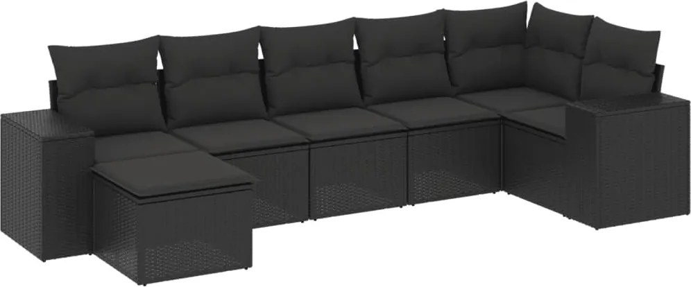 vidaXL 7 részes fekete polyrattan kerti ülőgarnitúra párnával