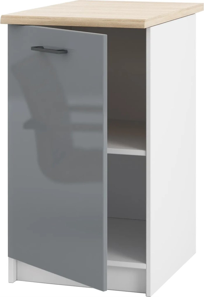 Konyhaszekrény Álló Alsó Szürke Akril Fényes Asztallappal 45 CM-es Szetthez