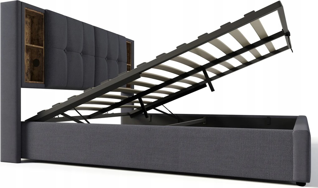 Franciaágy, kárpitozott ágykeret 160 x 200 cm Usb C tároló