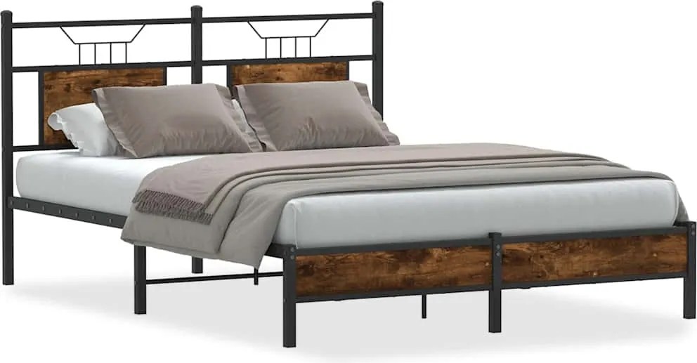 vidaXL füstös tölgy színű szerelt fa ágykeret matrac nélkül 137x190 cm