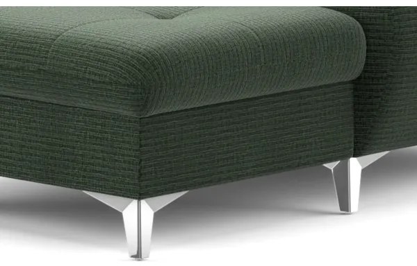 Zöld CATANIA balos U-alakú sarokkanapé tárolóval, ággyá nyitható