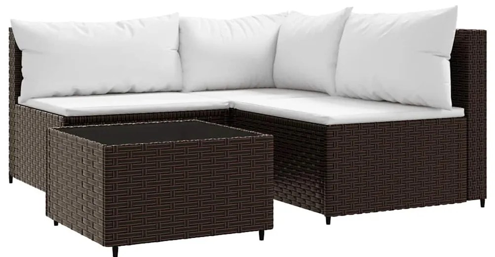 4 részes barna polyrattan kerti ülőgarnitúra párnákkal
