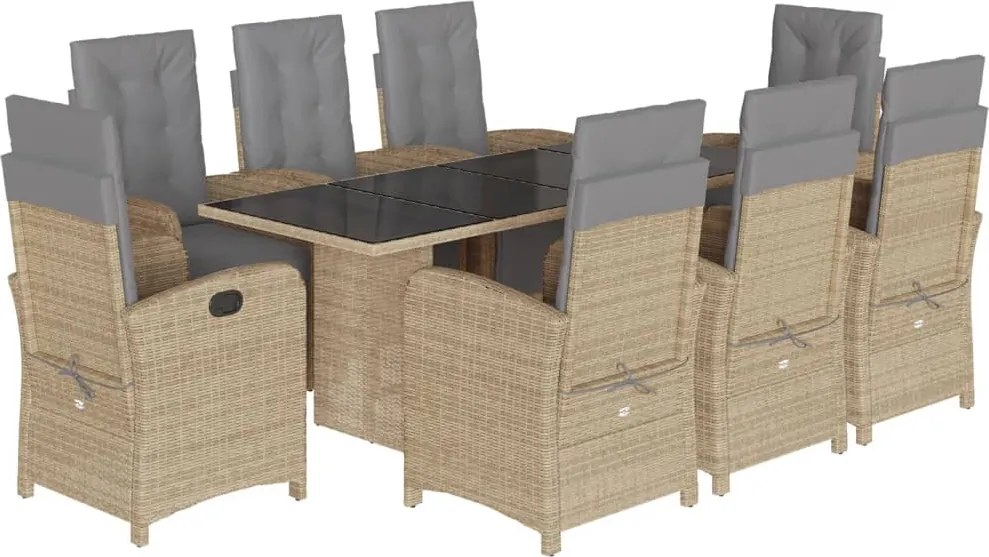 vidaXL 9 részes bézs polyrattan kerti étkezőgarnitúra párnákkal