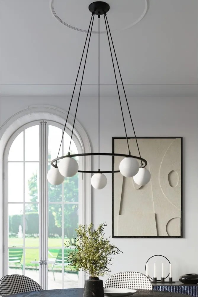 Fehér-fekete függőlámpa üveg búrával Umerta – Sollux
