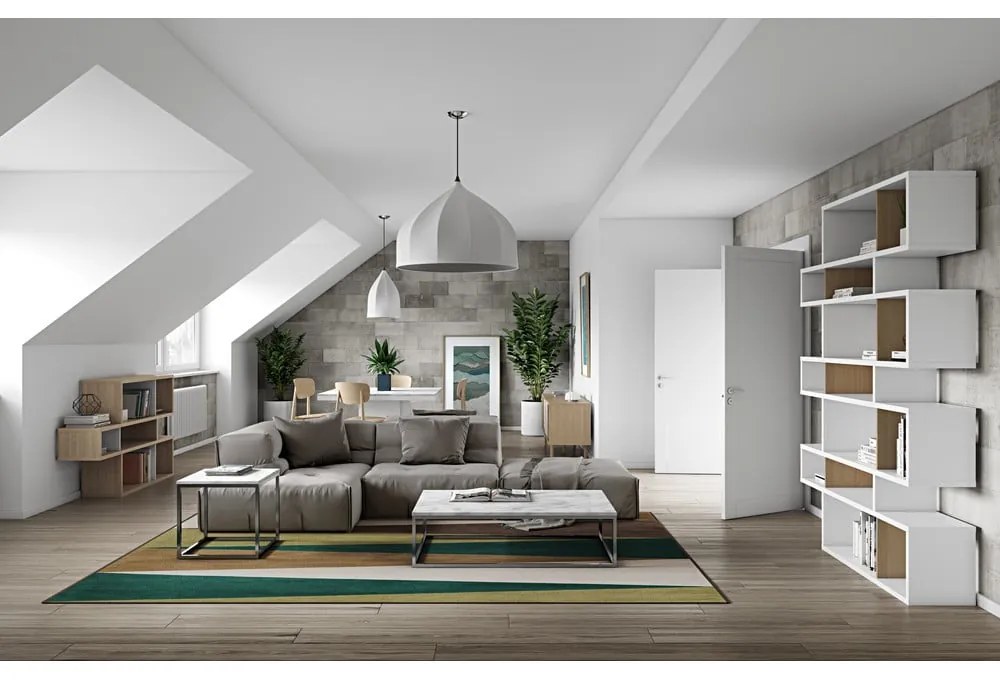 London fehér könyvespolc világosbarna részletekkel, magasság 220 cm - TemaHome