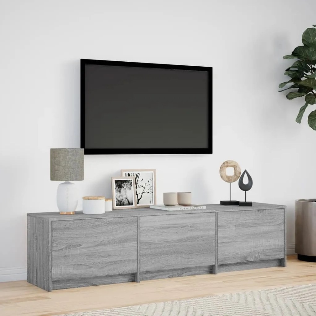 szürke sonoma színű szerelt fa TV-szekrény LED-del 165x34x40 cm