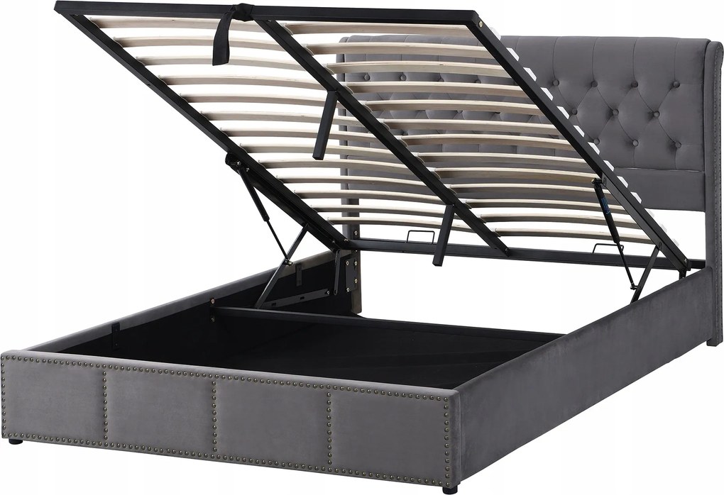 Kárpitozott ágy Franciaágy 180x200cm Hidraulikus Szürke