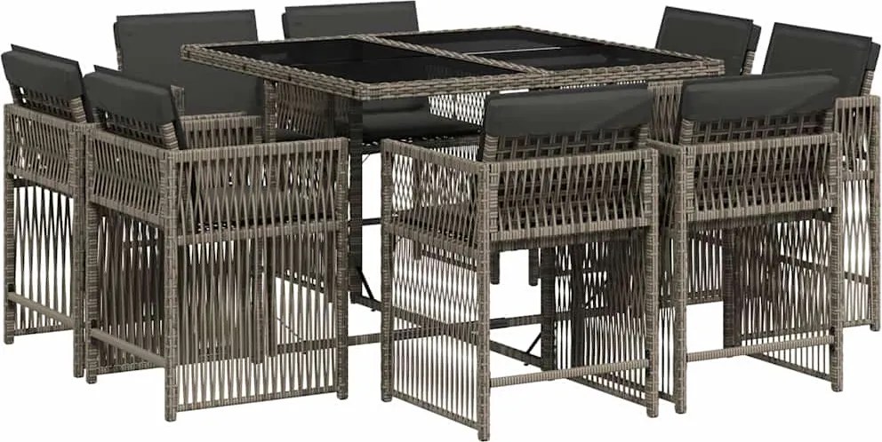 vidaXL 9 részes szürke polyrattan kerti étkezőgarnitúra párnával