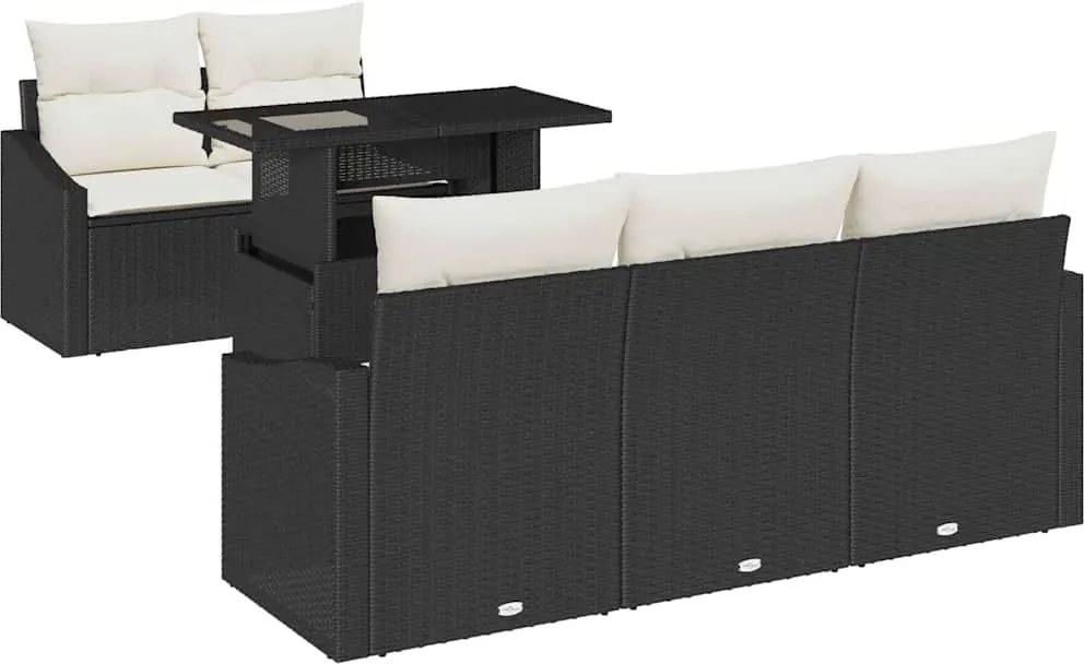 vidaXL Kerti Kanapé Szett tárolóval 6 pcs Fekete Poli rattan