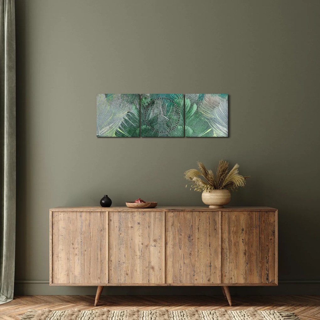 Kép - Beton textúra levelekkel (órával) (90x30 cm)