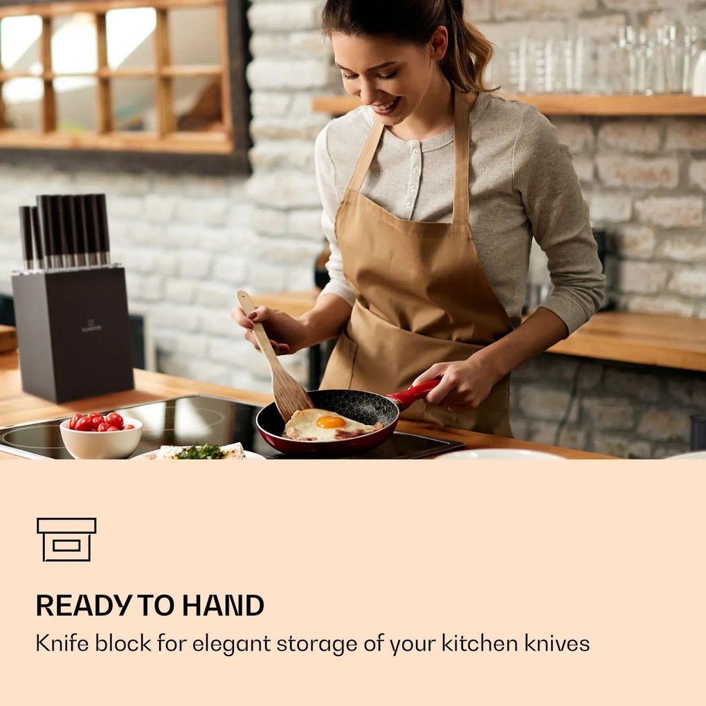 Klarstein Kitano XL, késkészlet tömbbel, 13 darabos, 12 kés, acél, luxus fa blokk