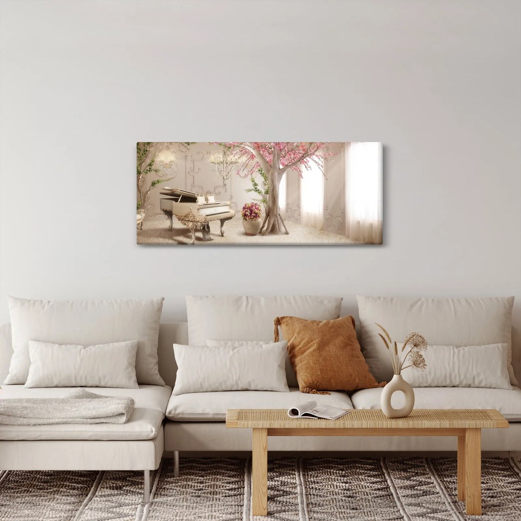 Kép - Álmodozó belső tér zongorával (120x50 cm)