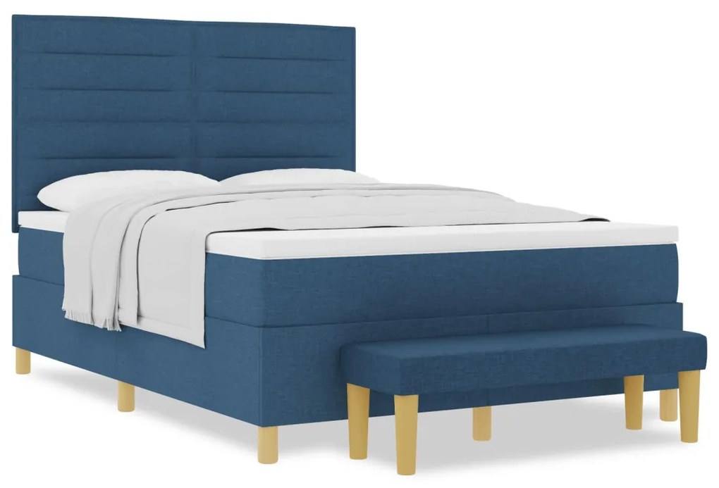 Boxspring Ágy Matraccal és Pad Kék 160x200 cm Szövet