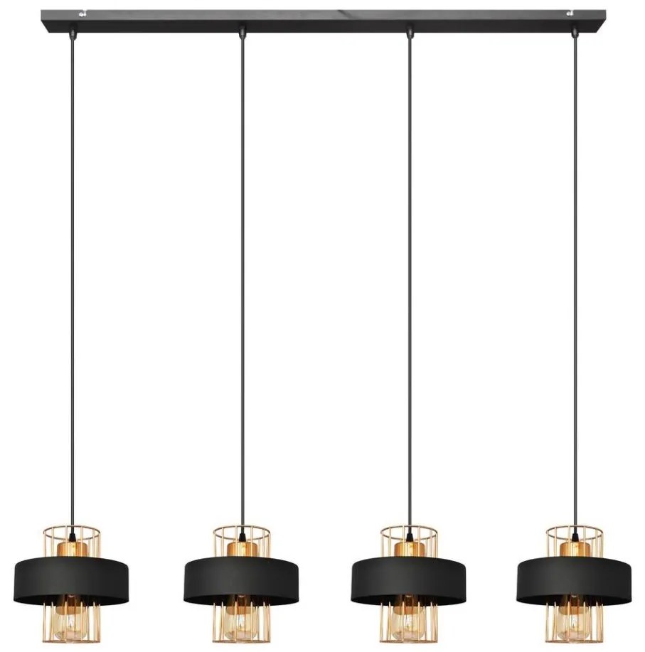 Csillár zsinóron VOLTA 4xE27/15W/230V fekete/arany