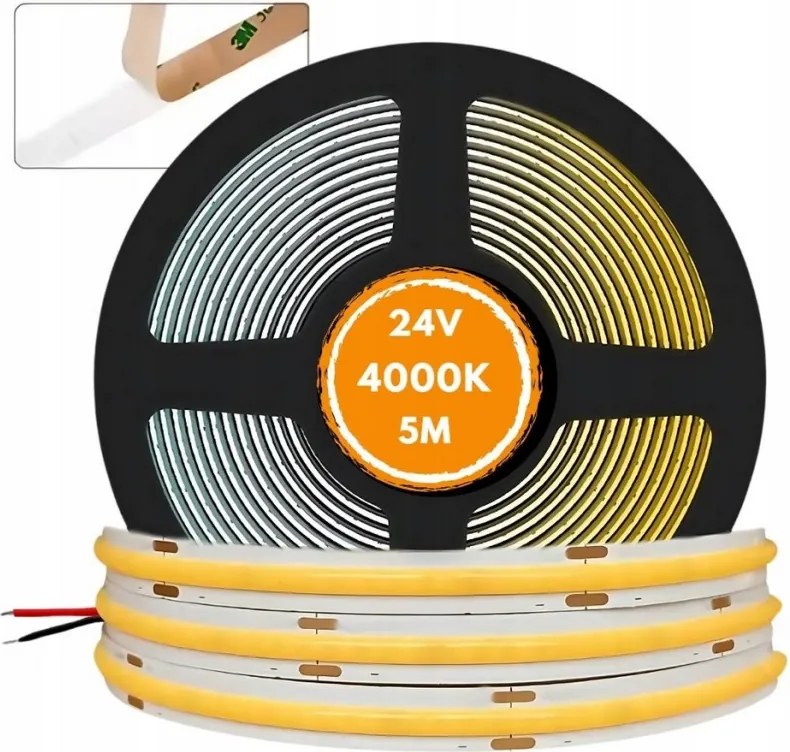 Led Szalag Cob Öntapadós Semleges 12V 4000K 5M Meleg Fehér 900LM Tekercs