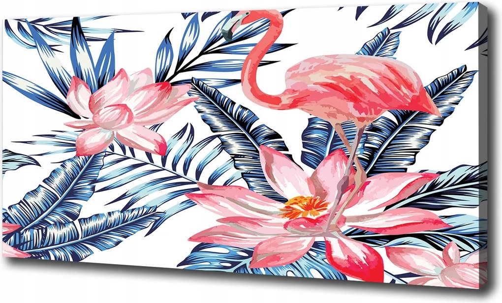 Vászonkép Flamingók és növények 120x60 cm