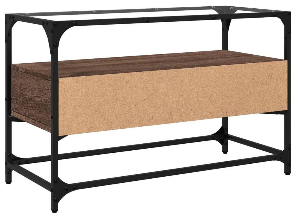 barna tölgy színű szerelt fa TV-szekrény üveglappal 80x35x51 cm