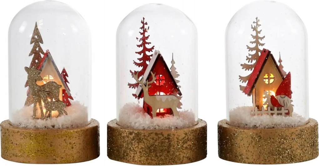 Hoff Interieur LED-es üveg házikók karácsonyi dekoráció szett 3 db-os 6x10 cm