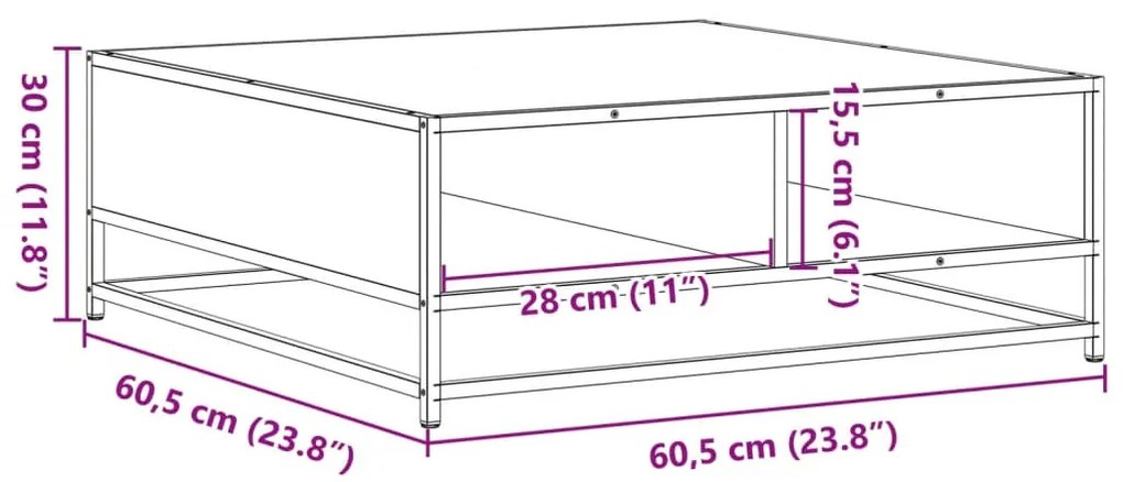 fekete szerelt fa és fém dohányzóasztal 60,5 x 60,5 x 30 cm