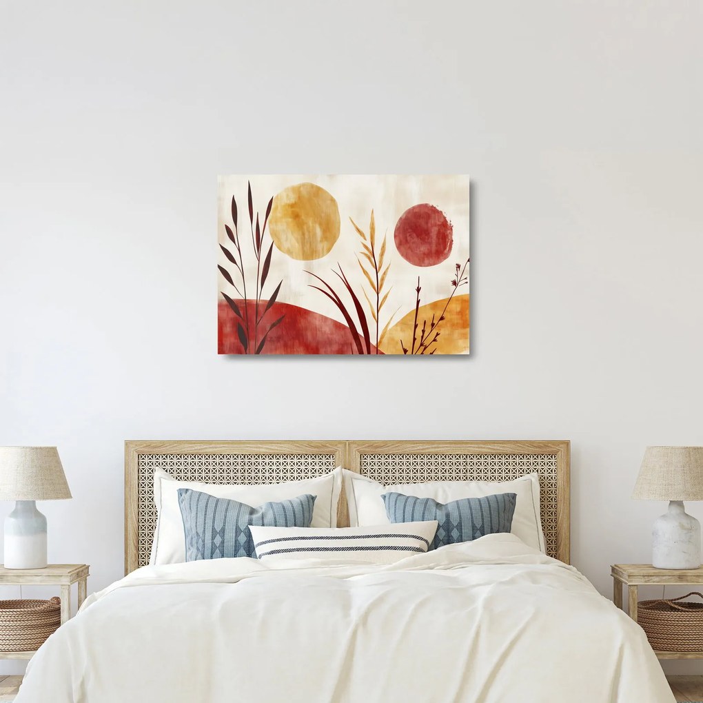 Üveg kép - Növények és körök (70x50 cm)