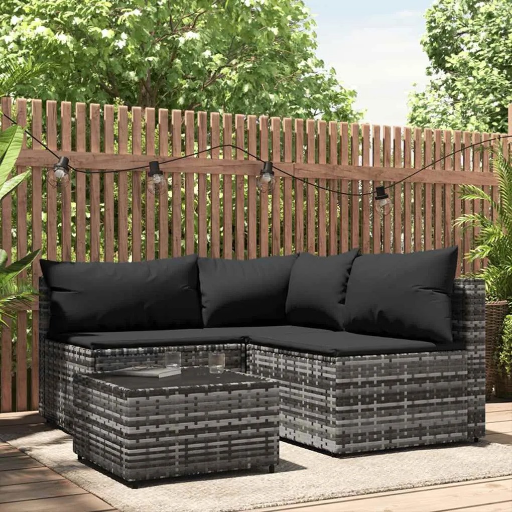4 részes szürke polyrattan kerti ülőgarnitúra párnákkal