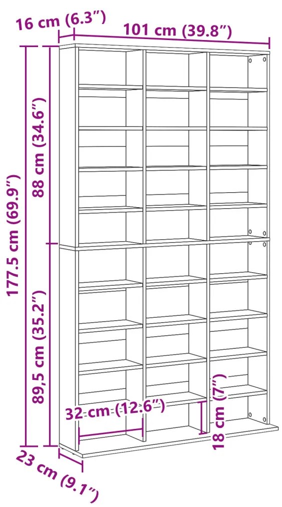 CD Szekrény Fekete Tölgy 101x23x177,5 cm Mérnöki Fa