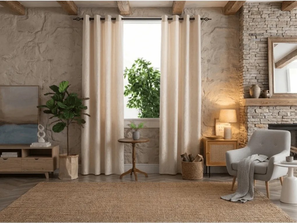 Sötétítő függöny DUNES VELVET 140x250 cm, krémszínű Felfüggesztés: Fém gyűrűk