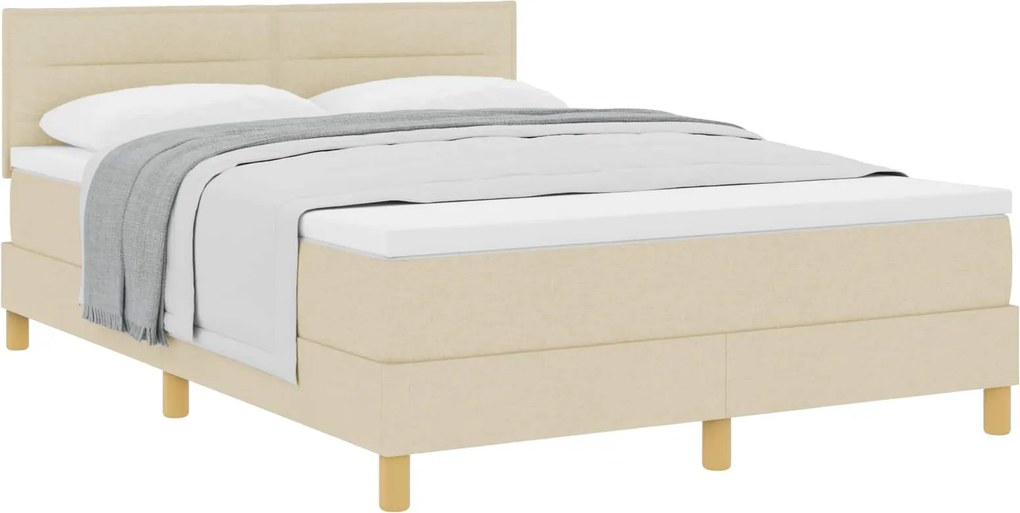 vidaXL Boxrugós ágy matracmal fejtámlával Krém 140 x 200 cm szövet