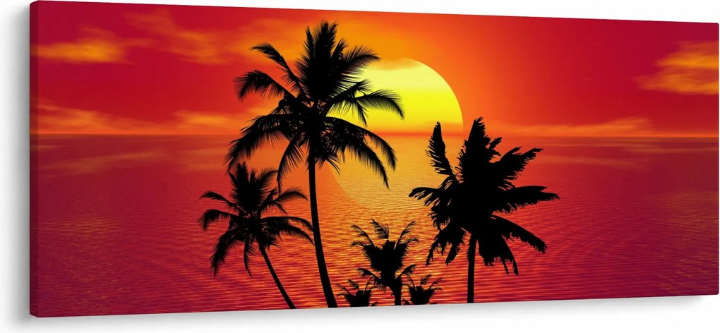 Egy sziget sziluettjének képe pálmafákkal (120x50 cm)