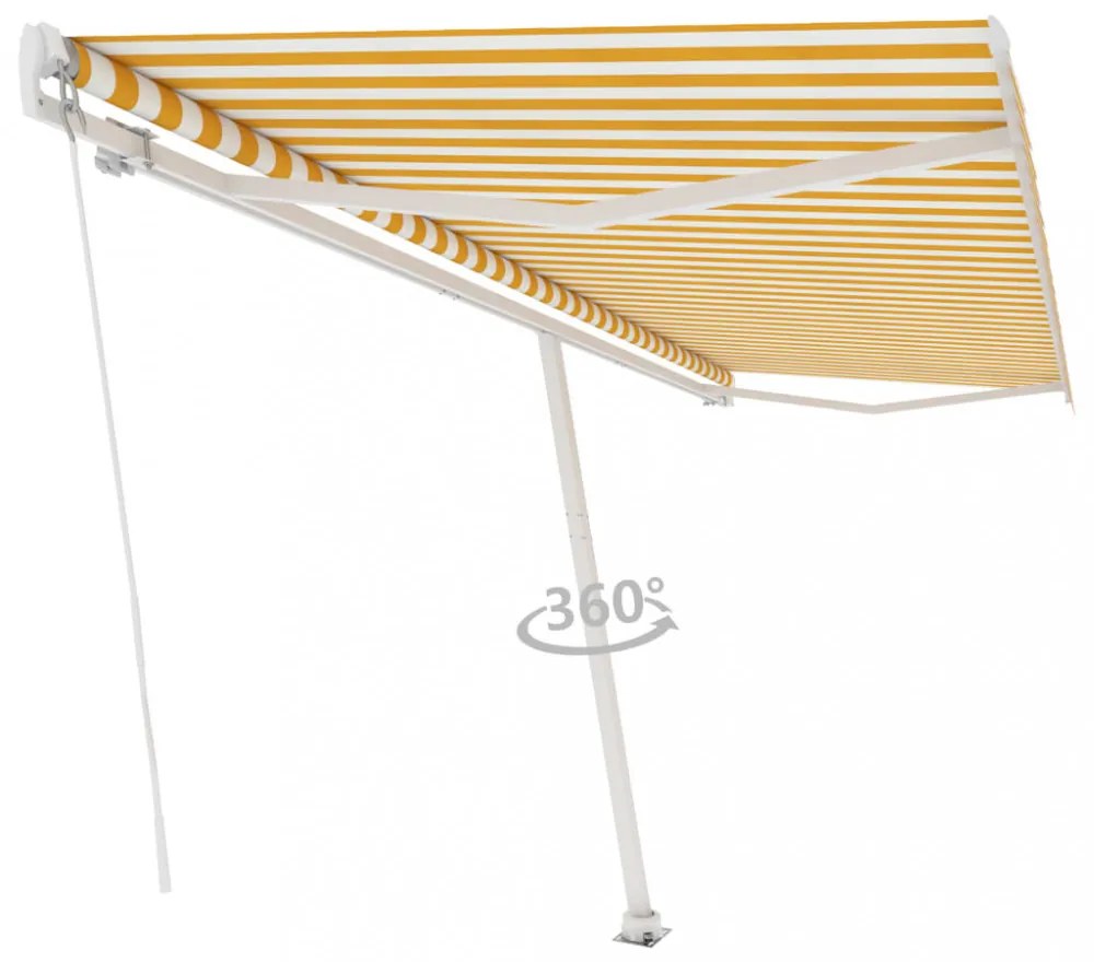 sárga-fehér kézzel kihúzható póznás napellenző 500 x 350 cm