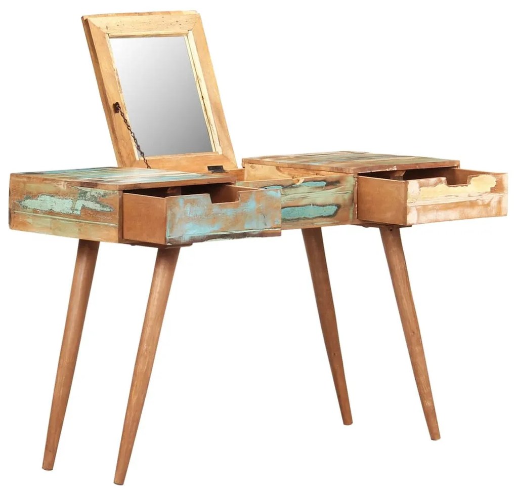 tömör újrahasznosított fa fésülködőasztal tükörrel 112x45x76 cm