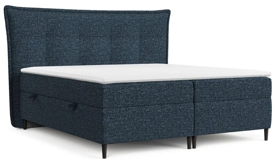 Sötétkék ágyneműtartós boxspring ágy 200x200 cm Sinai – Maison de Rêve