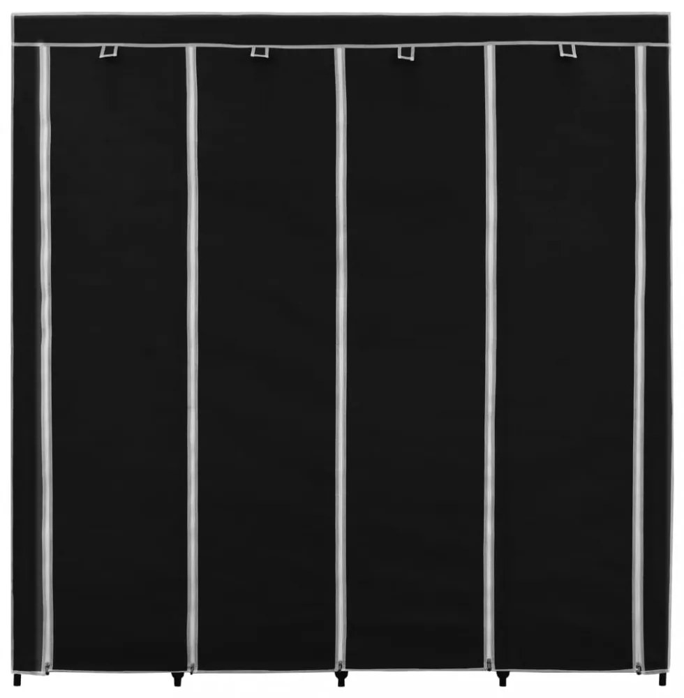 fekete ruhásszekrény 4 tárolórekesszel 175 x 45 x 170 cm