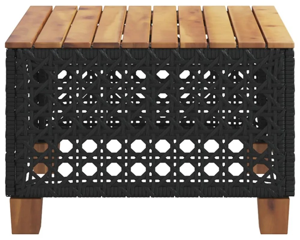 fekete polyrattan és akácfa kerti asztal 55 x 55 x 36 cm