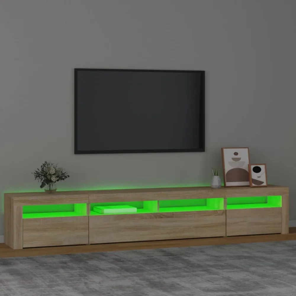 sonoma tölgy színű TV-szekrény LED-lámpákkal 240x35x40 cm