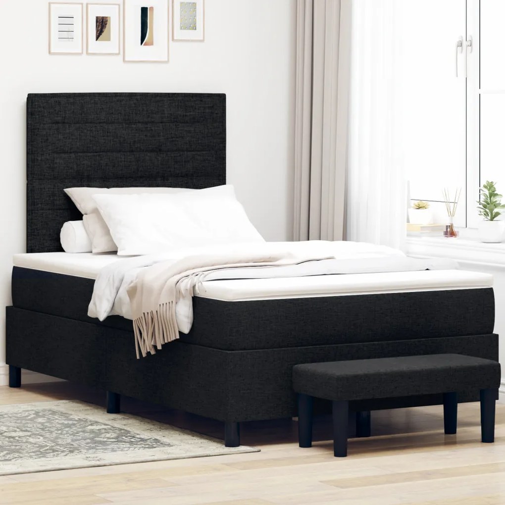 Boxspring Ágy Matraccal és Padlóval Fekete 120x200 cm Szövet