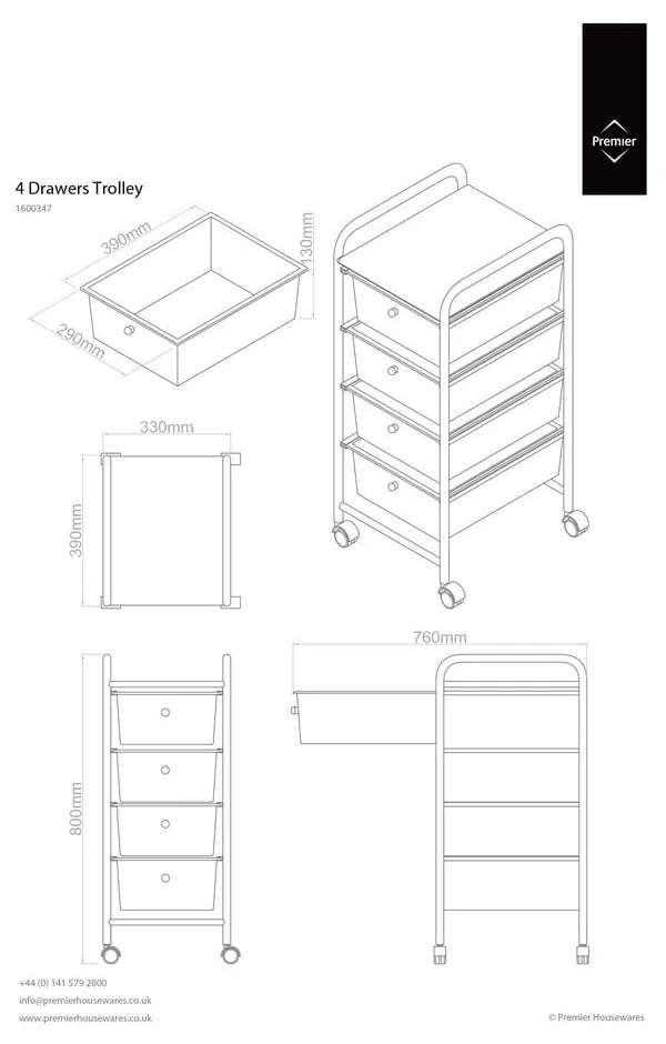 Fehér-ezüstszínű műanyag gurulós polcos állvány 33x79 cm – Premier Housewares